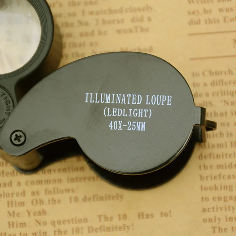 40X Pocket Folding Magnifier – Jewelers Loupe with LED Light