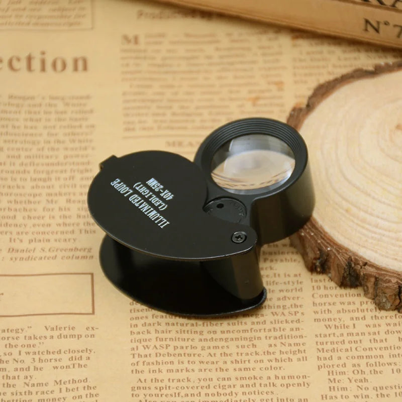 40X Pocket Folding Magnifier – Jewelers Loupe with LED Light
