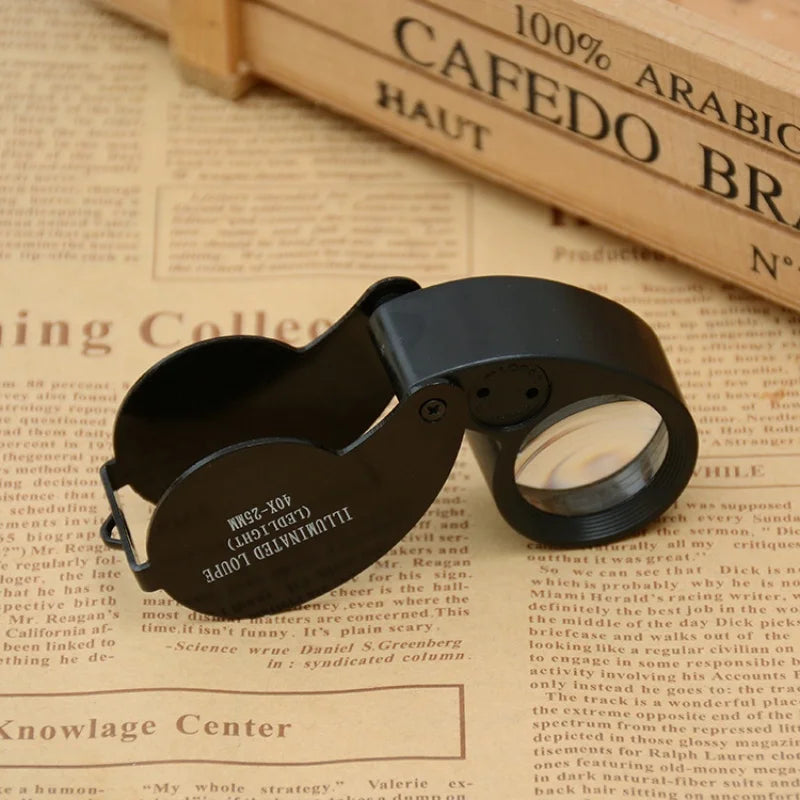 40X Pocket Folding Magnifier – Jewelers Loupe with LED Light