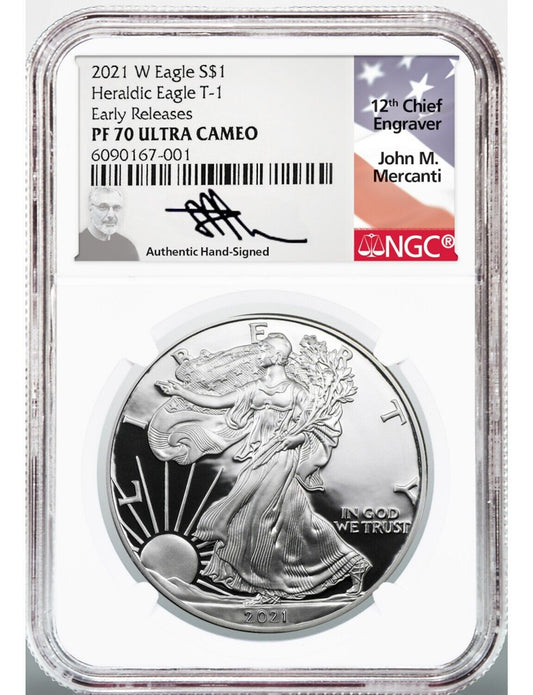 1 oz 2021-W American Silver Eagle Proof NGC PF 70 UC Mercanti Signed Type 1