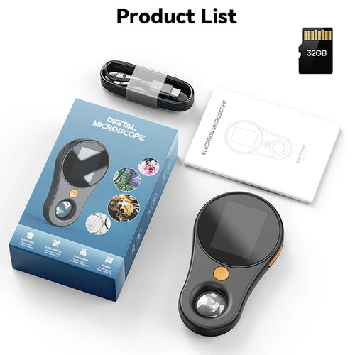 2.0" 500X Handheld Digital Microscope – IPS Screen, 1080P, Built-in Storage, 8 LED Lights
