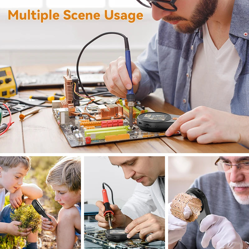 2.0" 500X Handheld Digital Microscope – IPS Screen, 1080P, Built-in Storage, 8 LED Lights